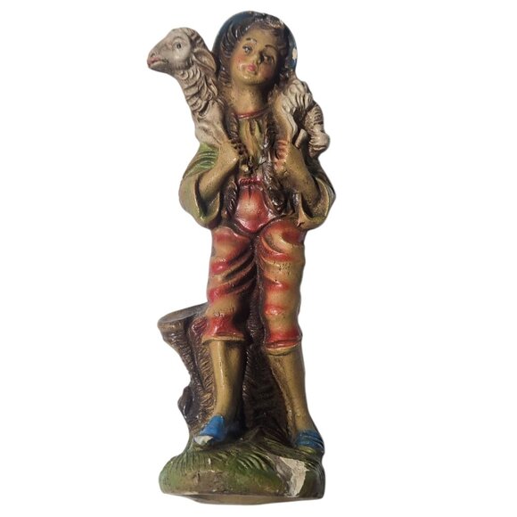 Vintage Shepherd Boy Carrying Lamb Religious Figurine Statue Nativity Piece - Picture 1 of 16